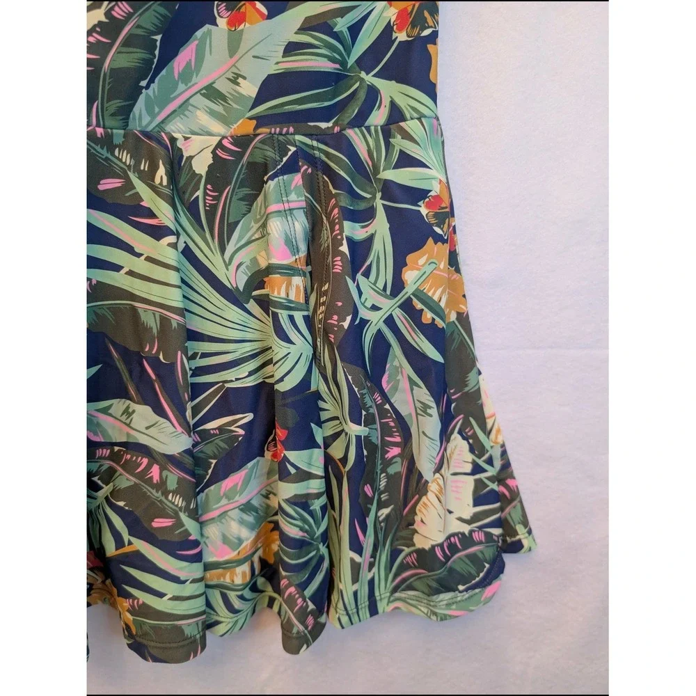 Shore Shapes Tropical Palm Print Swim Dress Navy Blue One Piece Size 10 2119-22A - Picture 8 of 16